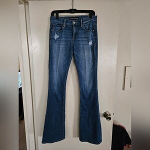 Vintage Express Distressed Mia Mid-Rise Slim Flare Jean - Medium Wash - Size 4L